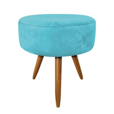 Imagem de Puff Banqueta Redonda Nina Suede Azul Turquesa