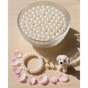 Imagem de Laopottbeads 900 peças de contas de pérolas brancas marfim de 6 mm para fabricação de joias, kit DIY de pérolas redondas para pulseiras, brincos, colares e tornozeleiras