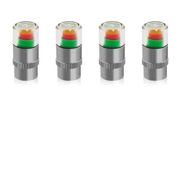 Imagem de SWQS 4 peças 2,4 bar 36PSI monitor de pressão de pneu de carro, tampas de haste de válvula, indicador de sensor de pressão de pneu de alerta ocular de 3 cores, tampas de válvula de pneu inteligentes