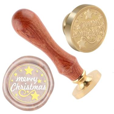 Imagem de Carimbo de lacre de cera de Natal Feliz Natal Carimbo de latão e uma alça de madeira carimbos cabeça para cartões de Natal, convites de festa, cartas, envelopes, cartões de felicitações, presentes