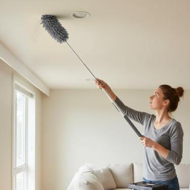 Imagem de Espanadores para limpeza com haste de extensão - espanador extensível de alto alcance, espanadores de microfibra laváveis para canto de tetos domésticos