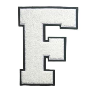 Imagem de 1 PÇ Patch de letra de chenille de ferro branco de 16,5 cm com borda preta – Remendos do alfabeto para roupas, jaquetas, mochilas, chapéus para decoração personalizada, nome personalizado e artesanato