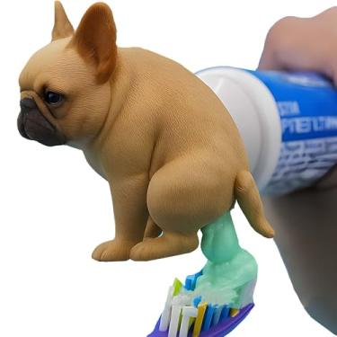 Imagem de Dispensador de pasta de dente hilário para cocô - Topper de pasta de dente com tema de bumbum de vaca e cachorro, acessório divertido de banheiro para crianças e adultos (Cão marrom)