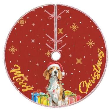 Imagem de Lengues Beagle Saia para árvore de Natal 121 cm, luzes de neve douradas, saias de árvore de Natal, decoração de cachorro de Natal, tapete para decoração de casa, decoração de casa