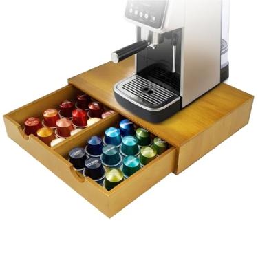 Imagem de KISENG Gaveta organizadora de bancada de madeira de pinho 38 cm x 28 cm x 7,6 cm, caixa de armazenamento de saquinho de chá expresso para balcão, marrom