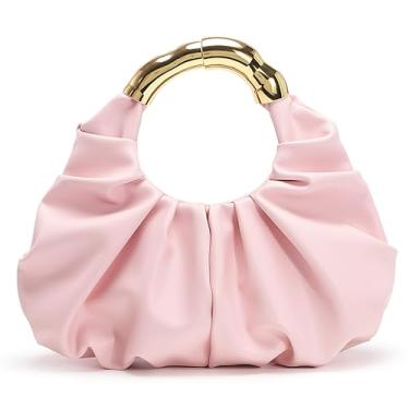 Imagem de JENSVOIR Bolsa clutch feminina – Bolsa de mão plissada de couro PU para noite, formatura, casamento, Alça dourada rosa