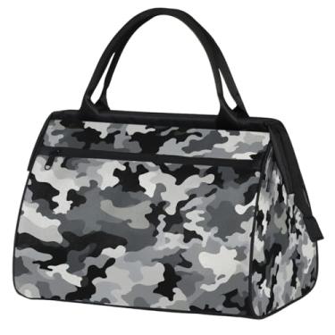 Imagem de Bolsa pequena para o fim de semana para mulheres, homens, camuflagem, cinza, design dobrável, bolsa esportiva leve para academia, Cor: 1, 15.2*8.3*11.6 inch, Moderno
