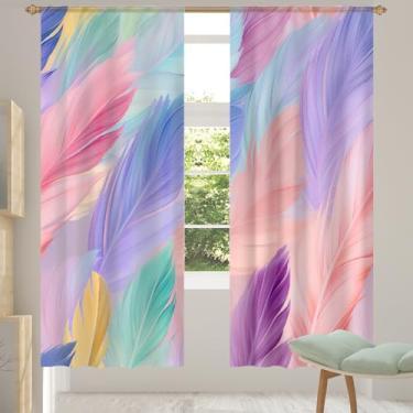 Imagem de 2 conjuntos de painéis cortinas transparentes modernas coloridas de penas, cortinas transparentes arejadas com filtro leve, painéis de cortina de porta e janela para sala de estar, quarto, jantar, 203