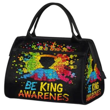 Imagem de Bolsa pequena para o fim de semana para mulheres e homens, com autismo, colorida, dobrável, para viagem, bolsa esportiva leve para academia, Cor: 3, 15.2*8.3*11.6 inch, Moderno