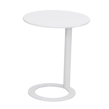 Imagem de KiBcsLic Mesa lateral redonda pequena, moderna, minimalista, de ferro, para café, com base para pequeno escritório, pátio, quarto, Branco