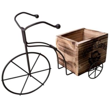 Imagem de ＫＬＫＣＭＳ Bicicleta vaso de flores plantador ornamento vaso triciclo planta suporte caixa de flores de madeira para pátio interno prateleira do peitoril da, Cor madeira