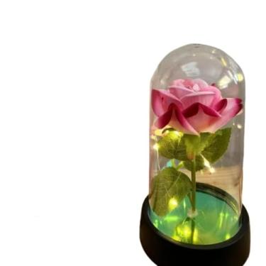 Imagem de Rosa Encantada com Luz LED-Flor Eterna Decorativa em Cúpula de Acrílico(Rosa,2 Peças)