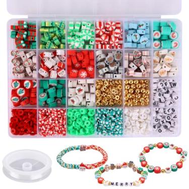 Imagem de Kit de fabricação de pulseiras de Natal com 1700 peças, 24 estilos, kit de fabricação de pulseiras de argila de Natal, kits de fabricação de joias, artesanato, berloques, presente perfeito de