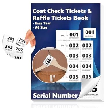Imagem de 500 peças de bilhetes para cheques de casaco, livro de 2 partes, volume 14 x 10 cm, etiquetas de quarto, de papel A6, bilhetes de sorteio, etiquetas de verificação de 1 a 500 com orifício para