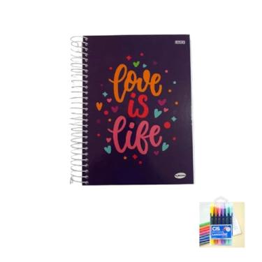 Imagem de Kit Caderno Femininos 20 Matérias Capa Dura 400 Folhas + Caneta Esferográfica Pote com 24 Unidades Sortidas + Marca Texto Gel com 06 Cores