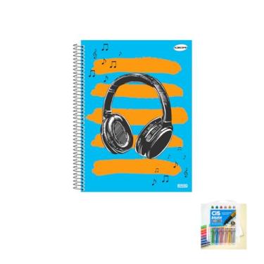 Imagem de Kit Caderno Masculinos 10 Matérias Capa Dura 200 Folhas Caneta Esferográfica E Marcador Artístico