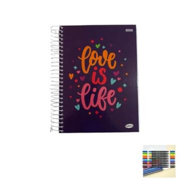 Imagem de Kit Caderno Femininos 20 Matérias Capa Dura 400 Folhas + Caneta Esferográfica 24 Unidades + Marcador Artístico Brush 10 Cores