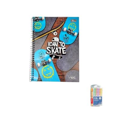 Imagem de Kit Caderno Universitário Masculino Capa Dura 20 Matérias 320 Folhas + Caneta Point 88 + Marca Texto Lunini