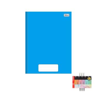 Imagem de Kit Escolar Caderno Brochura Capa Dura Pepper Azul 80 Folhas + Caneta Trigel Branca 12 Unidades + Marca Texto Boss 6 Cores Pastel