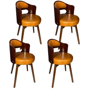 Imagem de SPXMQSS Cadeiras para sala de jantar, cadeiras de jantar giratórias de 360° com encosto, cadeira de jantar estofada de couro, cadeira ergonômica para lounge, escritório, penteadeira, cadeira amarela 4