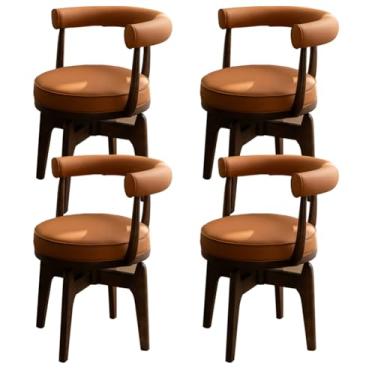 Imagem de SPXMQSS Cadeiras para sala de jantar, cadeiras de jantar de couro PU com apoios de braços, cadeiras de jantar giratórias com encosto, cadeira ergonômica para lounge, escritório, cadeira de mesa marrom