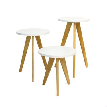 Imagem de Mesa de Canto Redonda com Pé Palito Retrô – Mesinha Pequena para Sala, Quarto ou Escritório, Ideal como Mesa de Canto para Sala de Estar(Mesa avulsa 30cm)