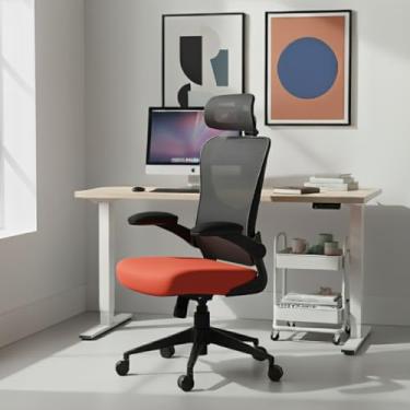 Imagem de Cadeira de Escritório Ergonômica, DT3 Vita com apoio de cabeça 3D, Apoio Lombar Ajustável, Mesh Spandex Respirável + Tecido Softex Espuma Injetada, Certificada NR-17, Cadeira Giratória(Orange)
