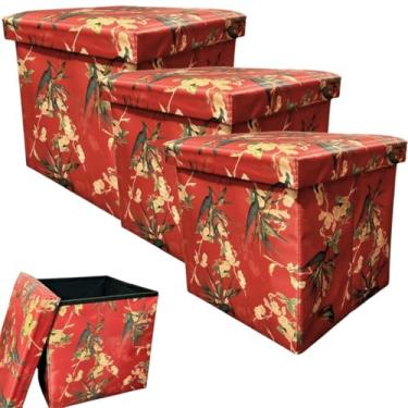 Imagem de Puff e Baú Dobrável Decorativo 2 em 1-30x30cm (03, Floral Vermelho)