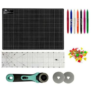 Imagem de Kit Base de Corte Grande Patchwork Artesanato 90x60 Régua 15x60 Cortad