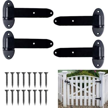 Imagem de Dobradiças para portão de alça de 20 cm, dobradiça preta de aço carbono resistente, dobradiça de elevação em forma de T com pino removível para cercas de madeira, porta de celeiro, portas de galpão