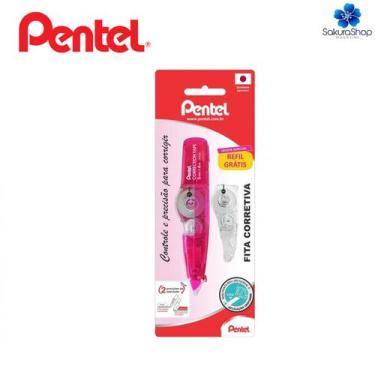 Imagem de Fita Corretiva PENTEL 5mm x 6M Retrátil com Refil, Rosa