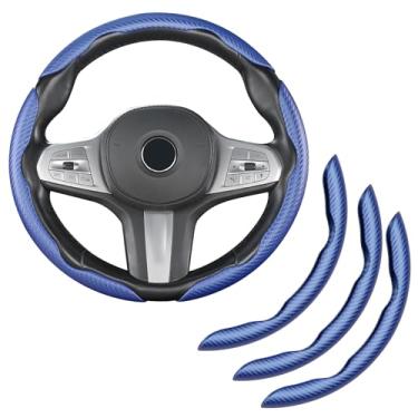 Imagem de Temmis Capa de volante de fibra de carbono para carro, design fino segmentado e borboleta, protetor universal de 99% para roda de carro - azul