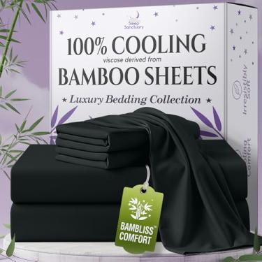 Imagem de SLEEP SANCTUARY Viscose 100% orgânica derivada de lençóis de bambu tamanho solteiro 4 peças - ultramacio e refrescante, bolso profundo de 43 cm, costura dupla, perfeito para quem dorme quente -