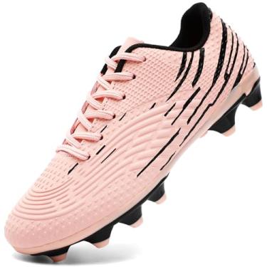 Imagem de DimaiGlobal Chuteiras de futebol para crianças, meninos e meninas, tênis de futebol de solo firme, treinamento ao ar livre, atlético, profissional, gramado, juvenil, tênis unissex, rosa, 15