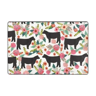 Imagem de ZERAOKE Tapetes florais Steer para sala de estar de 1,2 x 1,8 m, tapete macio e moderno, tapetes felpudos antiderrapantes para decoração de casa, tapete lavável para quarto, jantar, dormitório, quarto