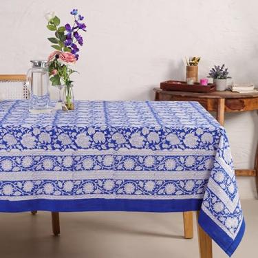 Imagem de DecorAvenue Toalha de mesa de algodão estampada à mão – design floral elegante e tradicional, 100% algodão, macia e durável, perfeita para jantar, cozinha e decoração ao ar livre (retângulo de 6