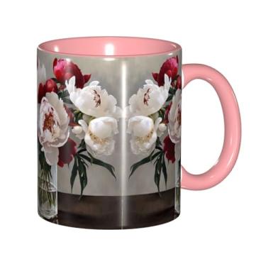 Imagem de Zeraoke Canecas de café criativas com estampa de flores de peônia, personalizadas, presente para família, tamanho de 325 ml, unissex