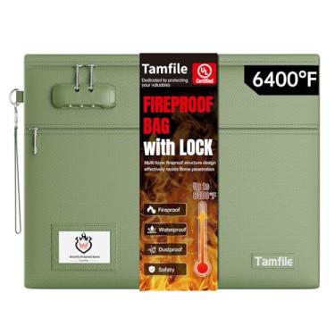 Imagem de Bolsa de documentos à prova de fogo de 3537 °C com fechadura, bolsa de dinheiro à prova de fogo de 36,8 x 29 cm, 2 bolsos com zíper para dinheiro, bolsa de dinheiro segura para incêndio, zíper para