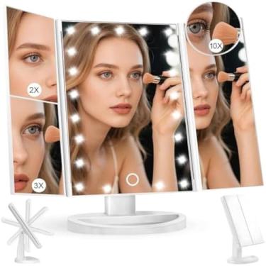 Imagem de Espelho para maquiagem, portatil, iluminacao, dobravel, tripe, com LED, e branco, simples