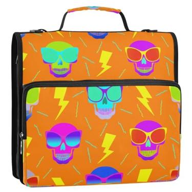 Imagem de Wassud Caveiras com fichário com zíper Lightning com 3 anéis com alça de ombro e alça Trapper Keeper Organizador de pastas expansíveis com vários bolsos