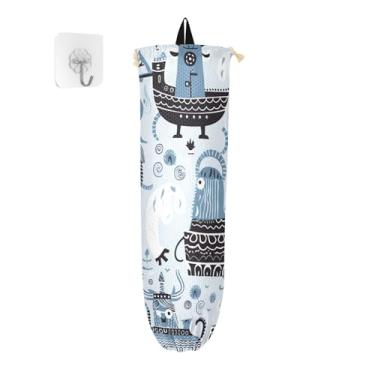 Imagem de xigua Suporte de parede para saco plástico Vikings Ship com cordão, pacote com 2, organizador de sacolas de supermercado reutilizável para bolsas, meias, roupas íntimas e gravatas