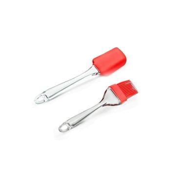 Imagem de Kit de Utensílios de Cozinha em Silicone, Espátula e Pincel com Cabo em Acrílico Transparente, Vermelho, 20,5cm e 23cm, Resistente ao Calor até 230°C