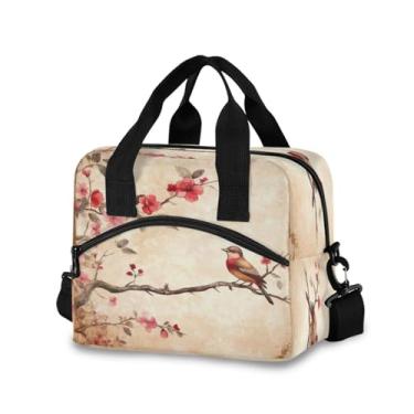 Imagem de Burbuja Lancheira retrô com isolamento de pássaro em galho para mulheres e homens, lancheira portátil com alça de ombro removível, lancheira para viagem, piquenique, escritório, trabalho