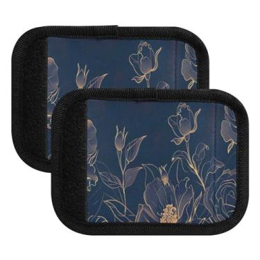 Imagem de Qilmy Golden Border Flowers Bagagem Handle Wrap Pacote 2 Identificadores de Bagagem Tag Comfort Handle Grips Capa para Carrinho de Viagem Bolsa Mala Avião Acessórios de Viagem 593