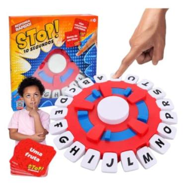 Imagem de Jogo de Tabuleiro Stop Tecla Letras, Jogo de Palavras com Botão Sonoro, 36 Cartas em Português, 2-6 Jogadores, 7 Anos+, 27x27x5 cm