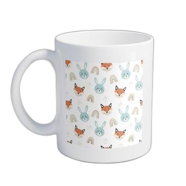 Imagem de Caneca Xícara de Café Porcelana 300ml com Desenho de Coelho e Raposa