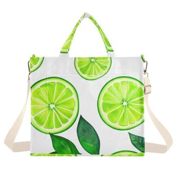 Imagem de Burbuja Sacola feminina em aquarela com fatias de limão, bolsa tiracolo de veludo cotelê para compras, trabalho, viagens, Fatias de limão em aquarela, Small