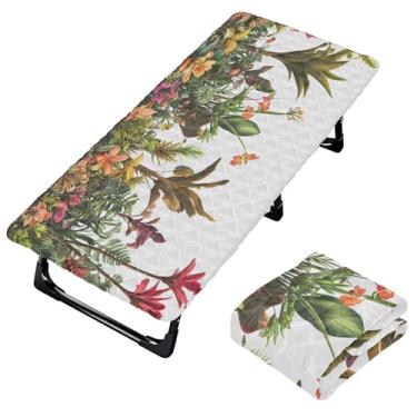 Imagem de Burbuja Lençol de berço de flores tropicais para crianças, lençol de cochilo acolchoado portátil com faixa elástica para meninas e meninos, lavável na máquina, 63,5 x 127 cm
