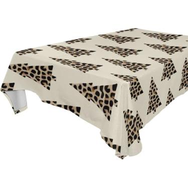 Imagem de Burbuja Toalha de mesa de leopardo de árvore de Natal, toalha de mesa quadrada anti-rugas grossa para decoração de jantar, cozinha, festa, 137 x 137 cm
