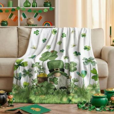 Imagem de Horaldaily Cobertor de flanela para o dia de São Patrício, gnomo trevo, gramado, estilo aquarela, macio, felpudo, aconchegante, cobertores de lã para sofá, cama, presente ideal para crianças e adultos